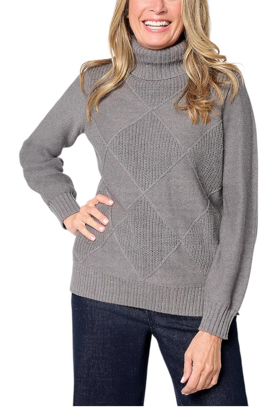 Belle by Kim Gravel Women's Diamond Shaker & Jersey Sweater Charcoal - Plus